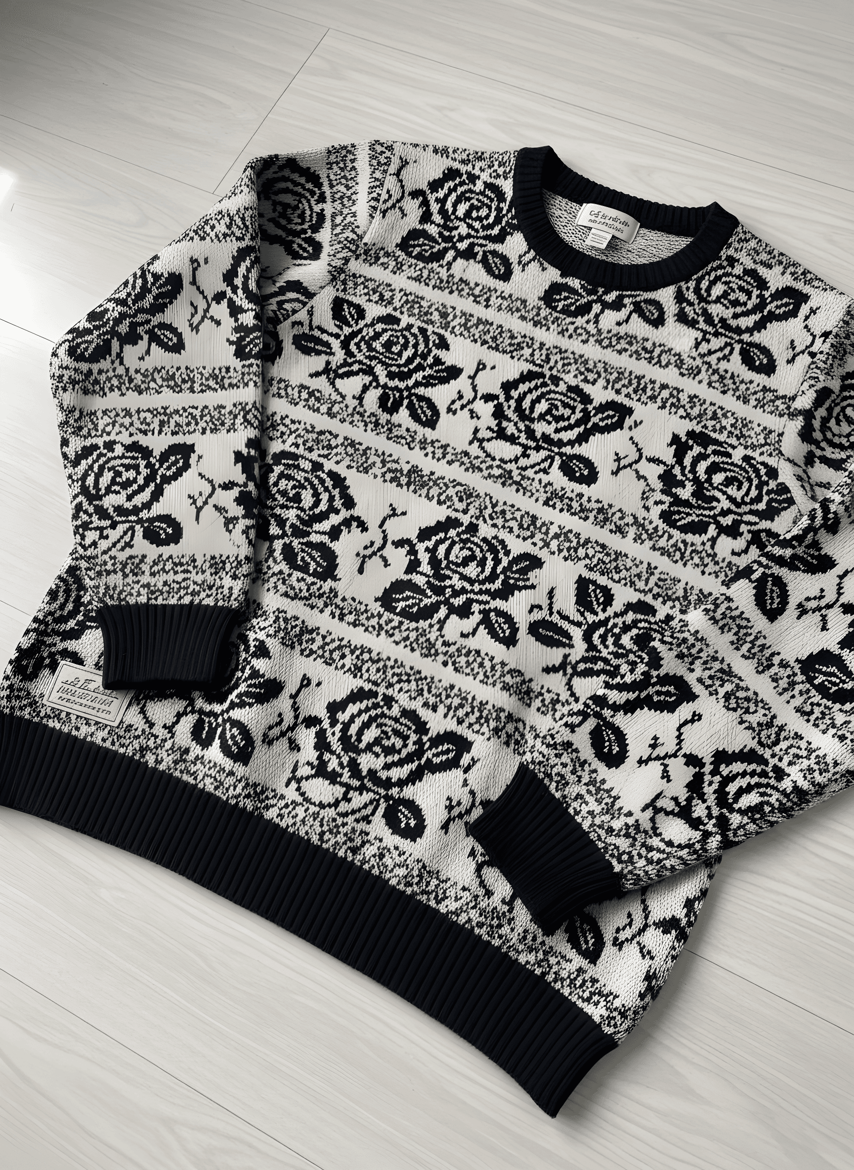 amateur phone photo of the static bloom knit laid on the floor — the input