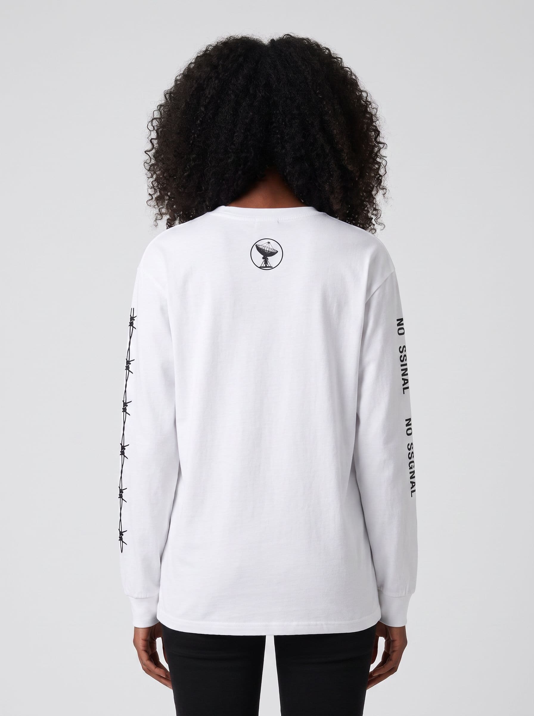 AI model photo of the lost frequency long-sleeve — studio back on house model amara, generated by unworn